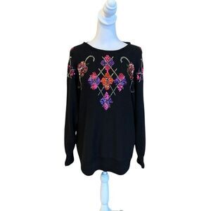 Vintage Victoria Jones Sequins Beaded Sweater Cotton Ramie Womens Large Black